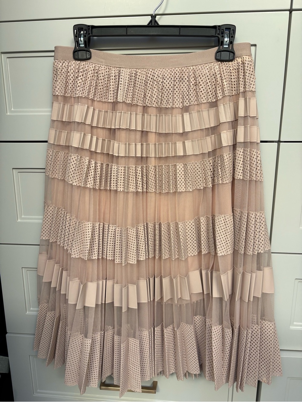 BCBGMaxAzria Pleated Layered Midi Skirt in Blush Pink